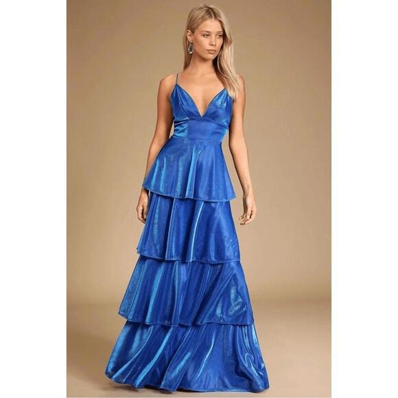 Lulus Dresses & Skirts - Lulu's Blue Tiered Maxi Dress with Spaghetti Straps Small